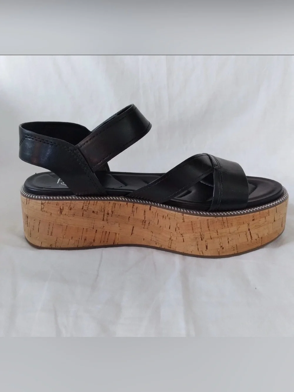 Franco Sarto Ozio Black Leather Platform Slingback Sandal, Size 9M